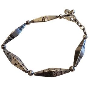 Brighton Silver Plated Etched Diamond Bead Link Bracelet with Heart Charm